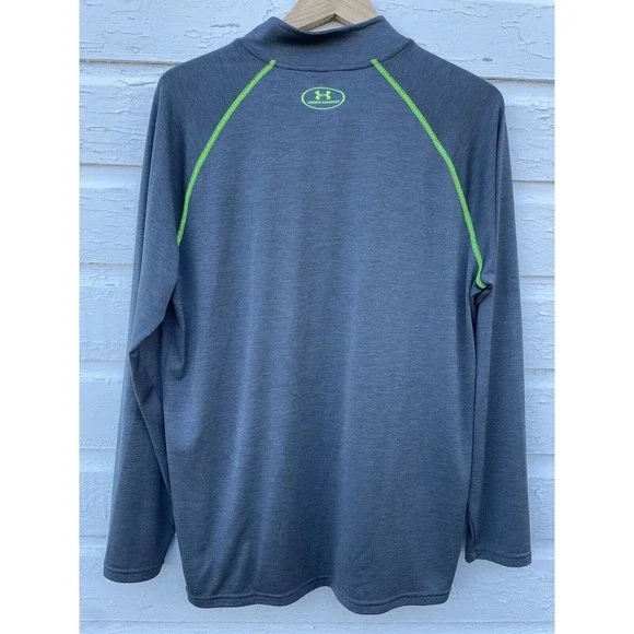 Under Armour Quarter Zip Men's Large Gray Florescent Logo Athletic Mock Neck - Picture 4 of 4
